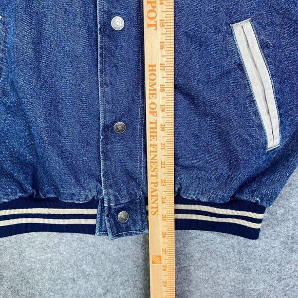 VINTAGE Denim Jacket Mens Medium Bomber Varsity Cotton Snap 90's Diehards - Picture 10 of 13